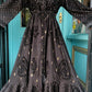 THE 'SEVILLE SUNSET' BEAUTIFUL RICH EMBROIDERED BLACK COTTON DRESS WITH GOLD AND SILVER DETAIL