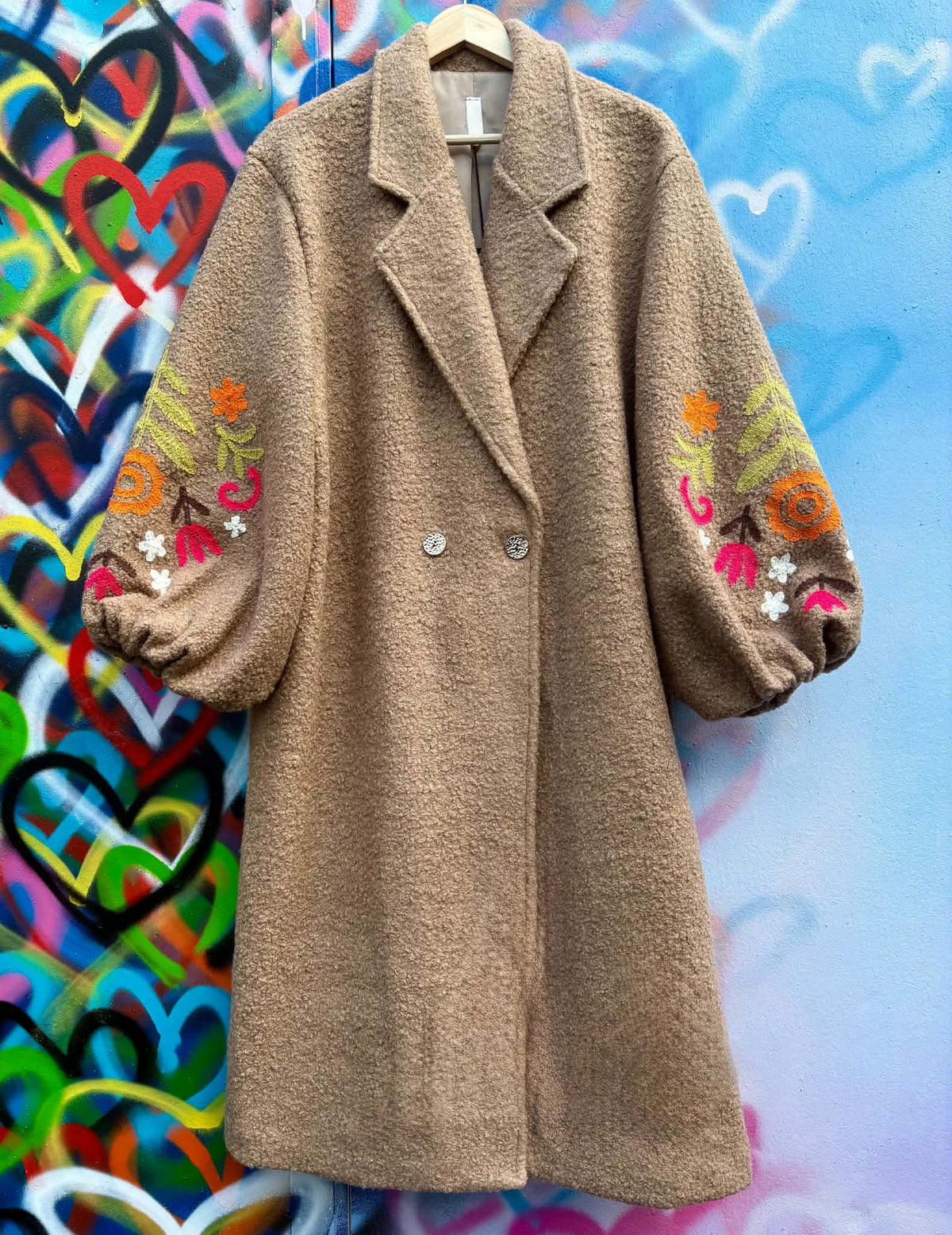 THE 'RENEE' STUNNING TEDDY BEAR BORG FULLY LINED COAT WITH STUNNING EMBROIDERED SLEEVES