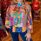 THE 'VIVIENNE' BRIGHT AND BEAUTIFUL ARTY HOTCHPOTCH PRINT ASYMMETRIC JACKET IN RAINBOW COLOURS