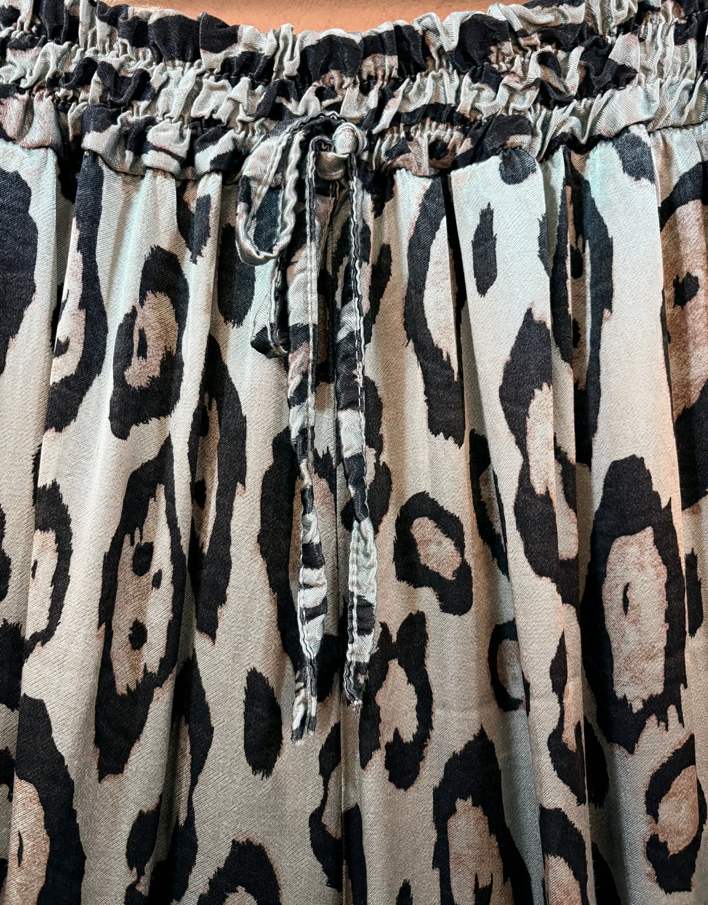 THE 'ATHENA' LUXE SATIN FEEL SWISHY WIDE LEG LEOPARD PRINT PANTS WITH ADJUSTABLE STRETCH WAIST