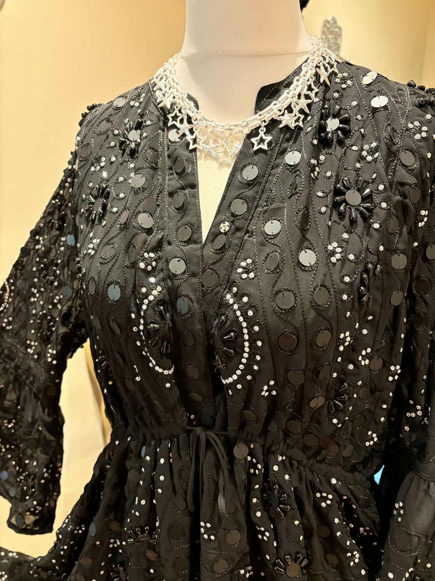 THE 'NURIA' STUNNING RICHLY BEADED, SEQUINNED AND EMBROIDERED TASSEL WAIST TUNIC DRESS