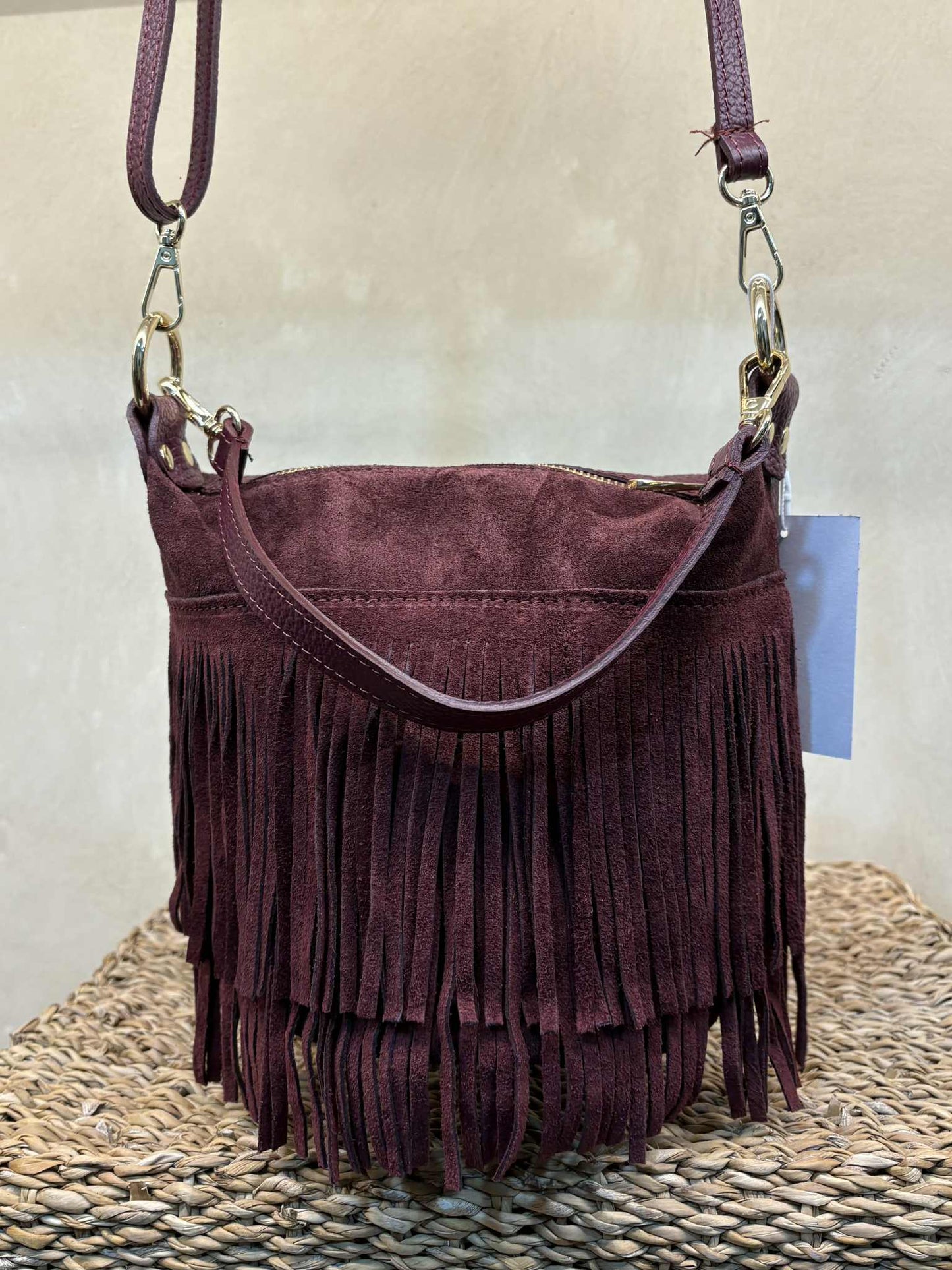 THE 'MILEY' STUNNING ITALIAN LEATHER FRINGED TWO WAY BAG WITH POCKETS