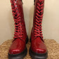 THE 'ROSA' STUNNING SCARLET FLORAL EMBROIDERED LACE UP SUPER COMFORT BOOTS VEGAN FRIENDLY