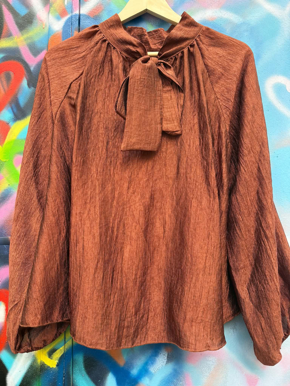 THE 'RHIANNON' FABULOUS WATERFALL FRILL FRONT BALLOON SLEEVE BLOUSE WITH TIE NECK DETAIL THREE COLOURS!