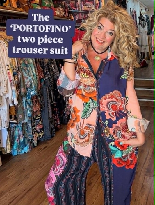 THE 'PORTOFINO' VIBRANT PRINT LIGHTWEIGHT RELAXED FIT TROUSER SUIT