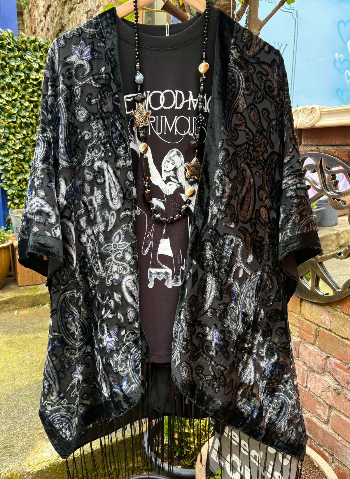 THE 'RUMOURS' ULTIMATE BOHO STYLE STUNNING VELVET DEVORE FRINGED KIMONO