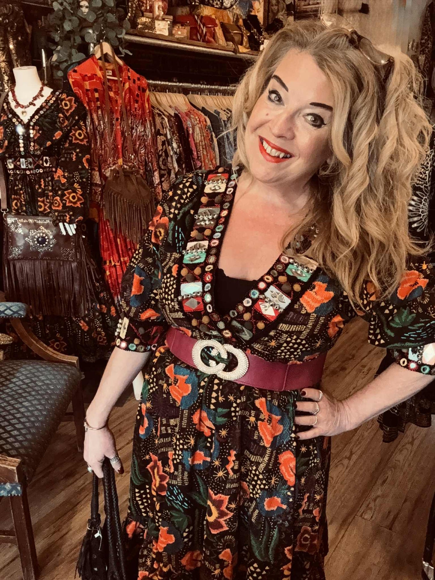 THE 'LYLA MIDI' EXQUISITELY EMBELLISHED BRIGHT AND BEAUTIFUL NEEDLECORD DRESS FROM OUR EXCLUSIVE SPANISH COLLECTION