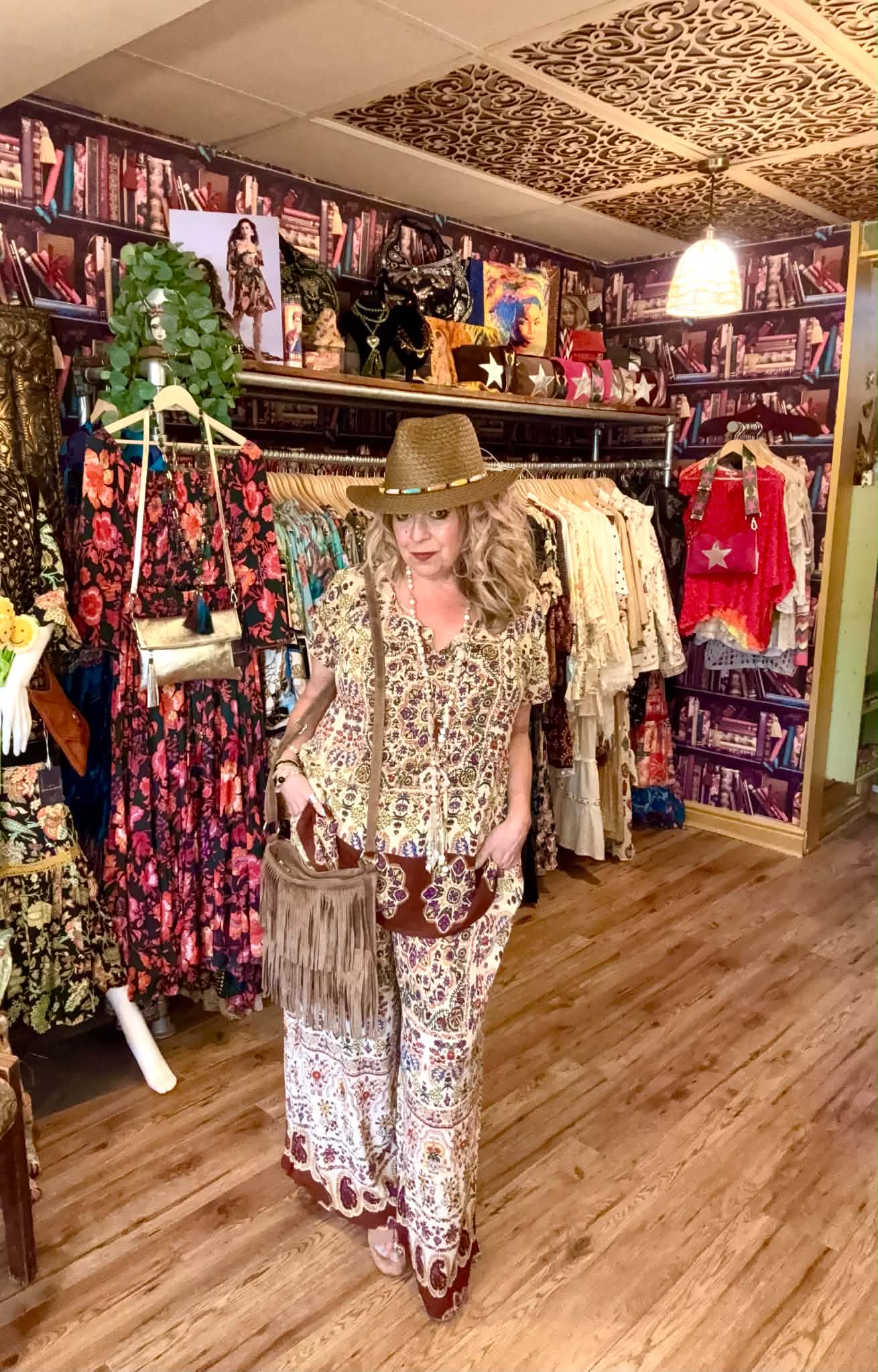 THE 'JONI' STUNNING VINTAGE 70'S STYLE BOHEMIAN PRINT RELAXED FIT TWO PIECE TROUSER SUIT
