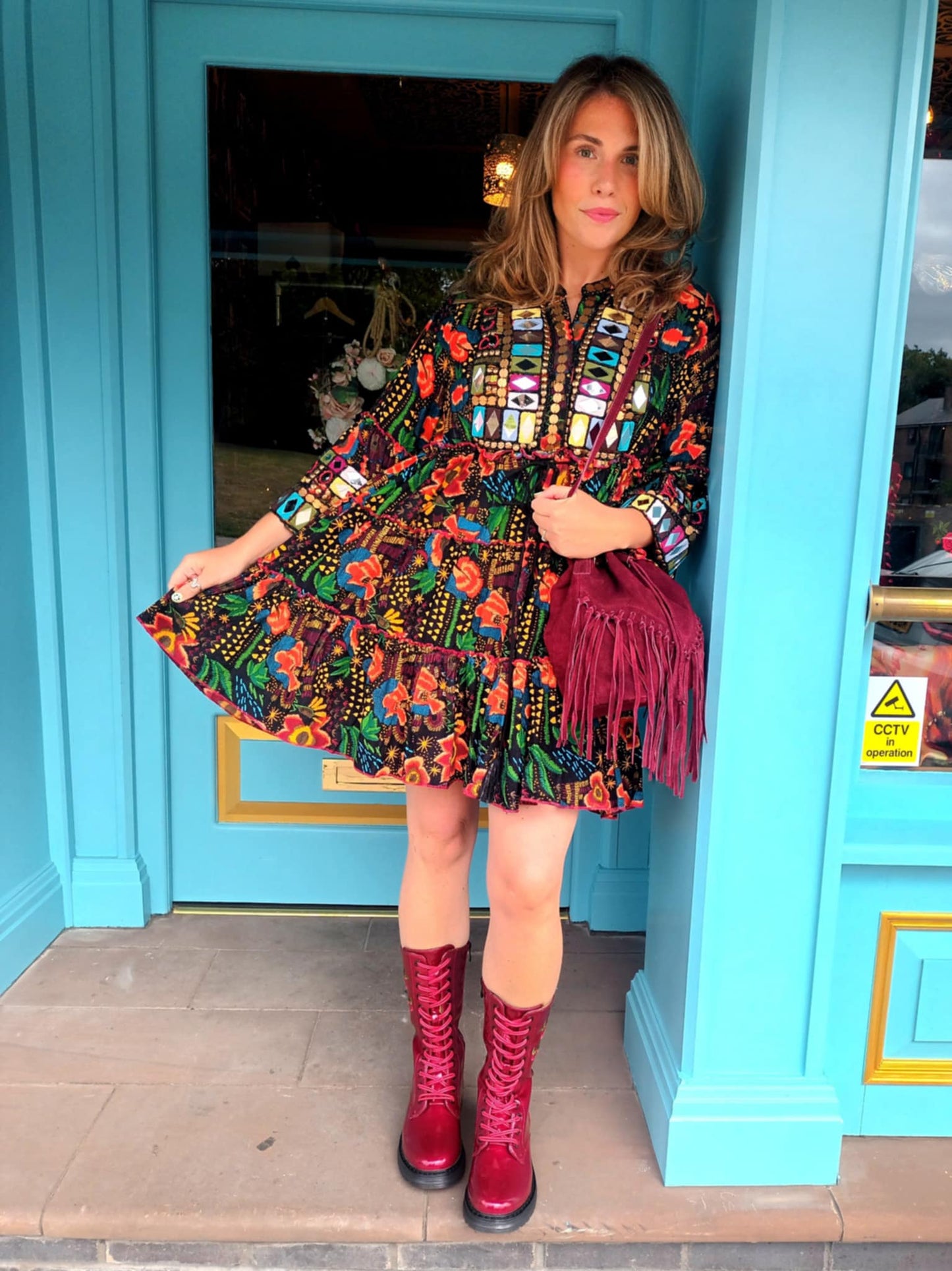 THE 'LYLA' EXQUISITE QUALITY RICHLY EMBELLISHED BELL SLEEVE NEEDLECORD DRESS FROM OUR EXCLUSIVE SPANISH RANGE