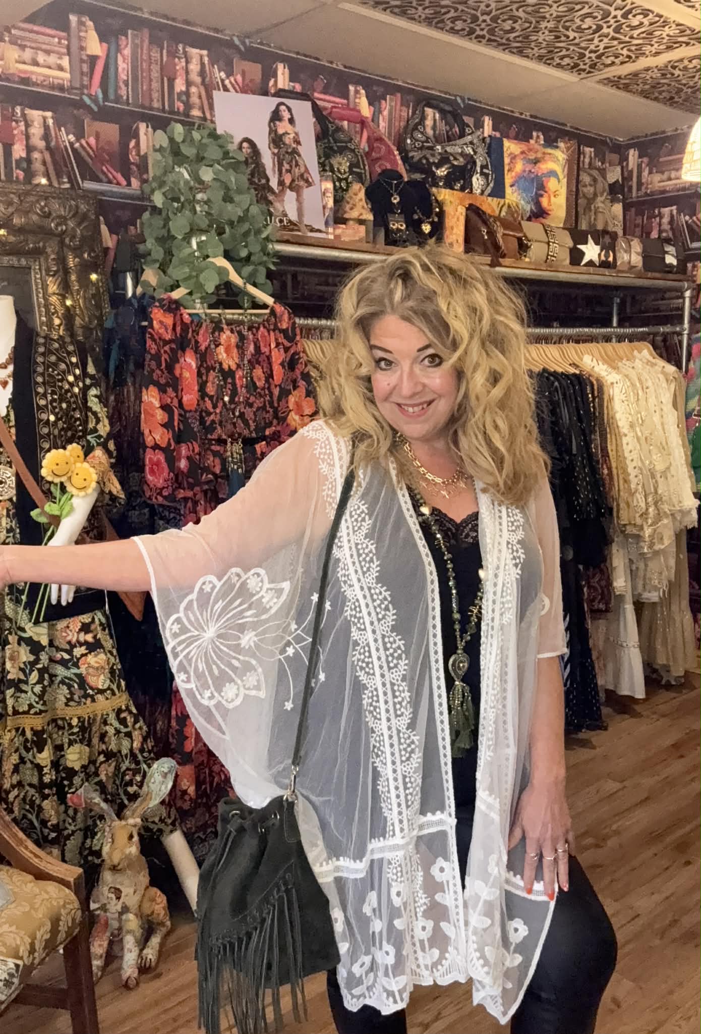 THE 'SILVER SPRINGS' BEAUTIFUL AND BOHO PURE WHITE LACE KAFTAN WITH EMBROIDERED DETAIL