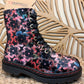 THE 'PANSY' STUNNING MULTI PANSY PATTERN LACE UP SUPER COMFORT LACE UP/ZIP BOOTS VEGAN FRIENDLY