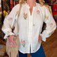 THE 'HERITAGE' BEAUTIFUL LINEN BLEND DELICATELY EMBROIDERED BLOUSE WITH LACE DETAIL