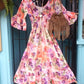THE 'MEADOW' 100% COTTON BRODERIE ANGLAISE WATERCOLOUR FLORAL PRINT DRESS AQUA OR PINK
