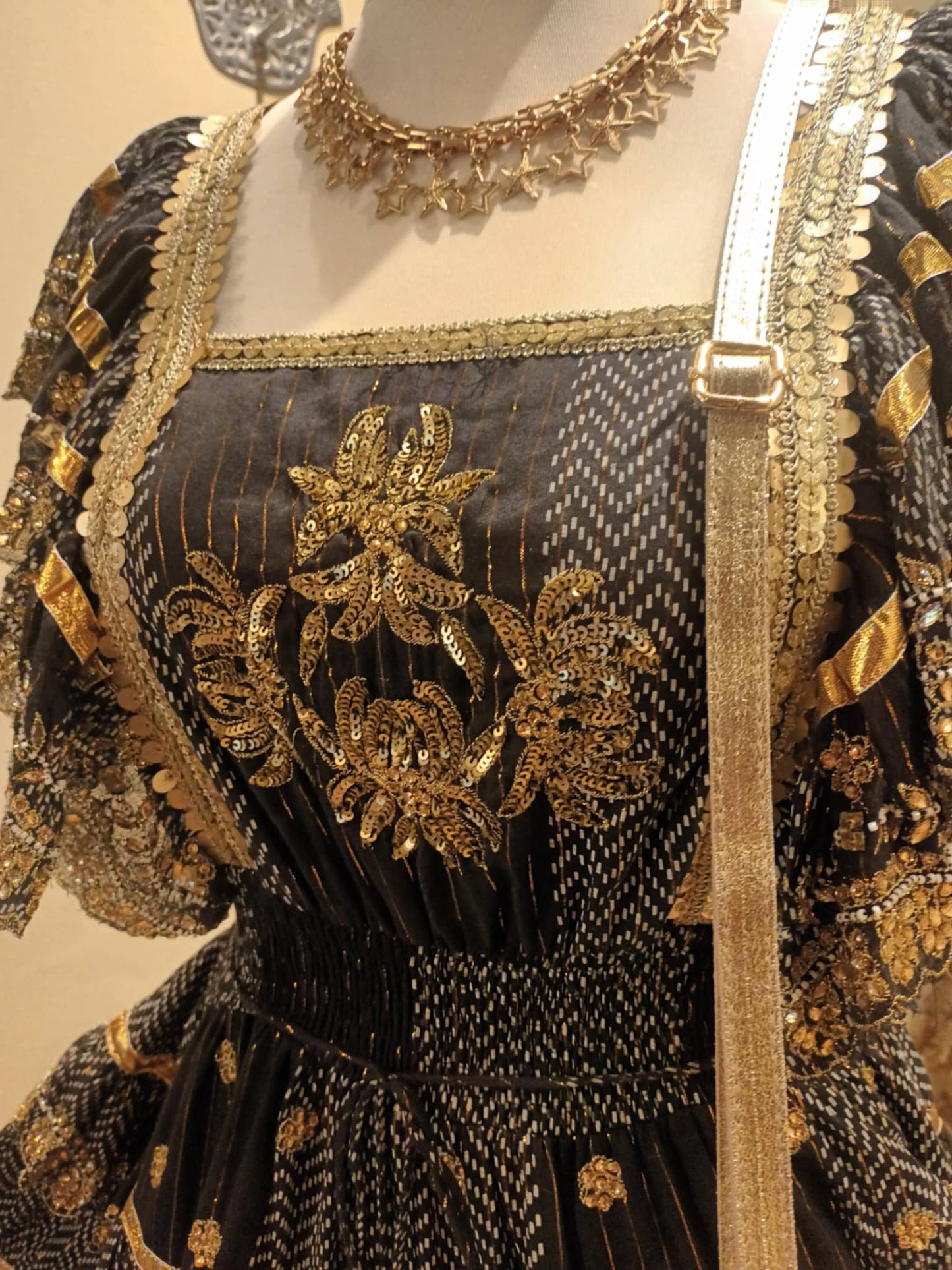 THE 'NATALIA' RICHLY BEADED FLIPPY BOHEMIAN DRESS IN BLACK/GOLD OR CREAM/GOLD FROM OUR SPANISH COLLECTION