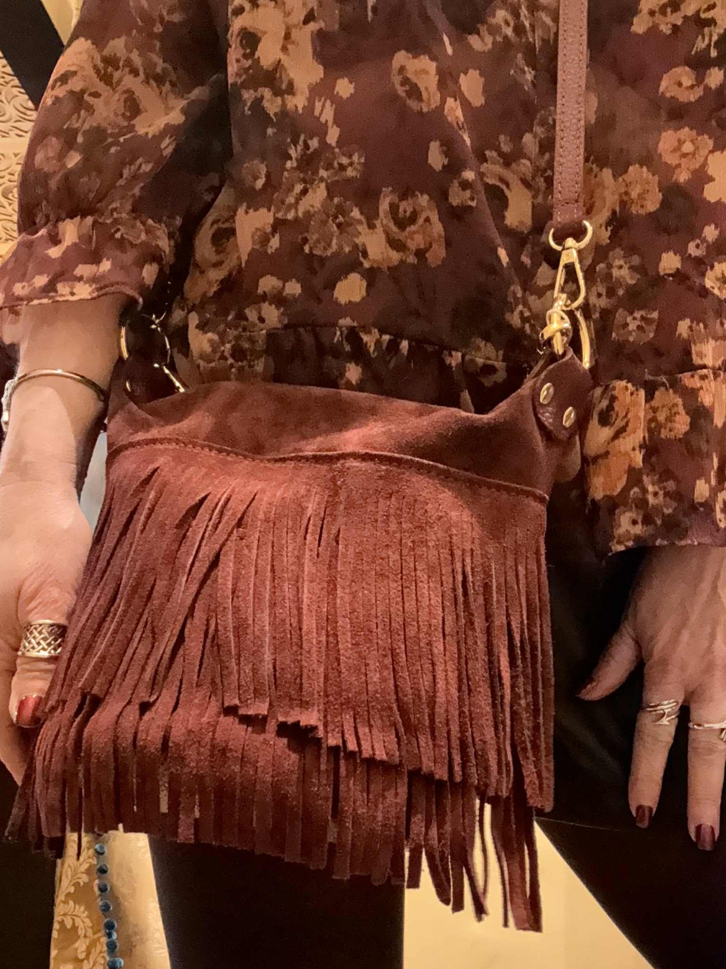 THE 'MILEY' STUNNING ITALIAN LEATHER FRINGED TWO WAY BAG WITH POCKETS