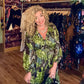 THE 'BOHEMIAN QUEEN' BREATHTAKING RICH GREEN AND GOLD FRILL DETAIL DRESS