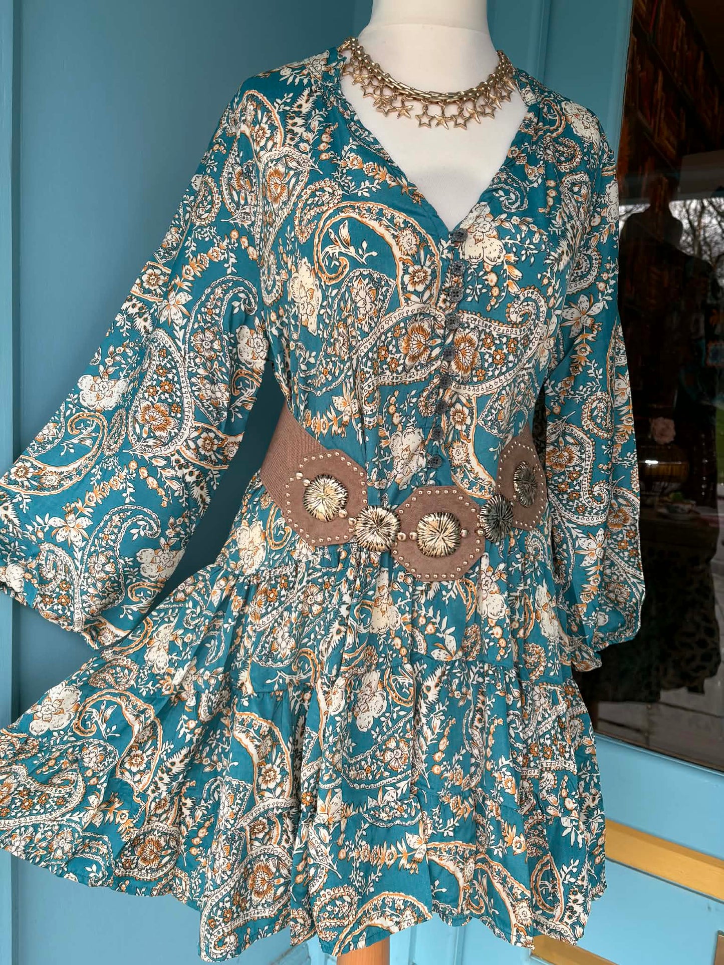 THE 'PAISLEY PARADISO' STUNNING FLIPPY HEM BUTTON BODICE DRESS FROM OUR EXCLUSIVE SPANISH COLLECTION