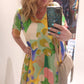 THE 'SUNNY DAZE' FIT AND FLARE V NECK DRESS WITH SUPER SWISHY SKIRT GREEN MIX or PINK MIX