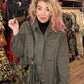 THE 'SUPERNOVA' PERFECT ROCK CHICK ARMY JACKET IN KHAKI GREEN WITH BUCKLE DETAIL