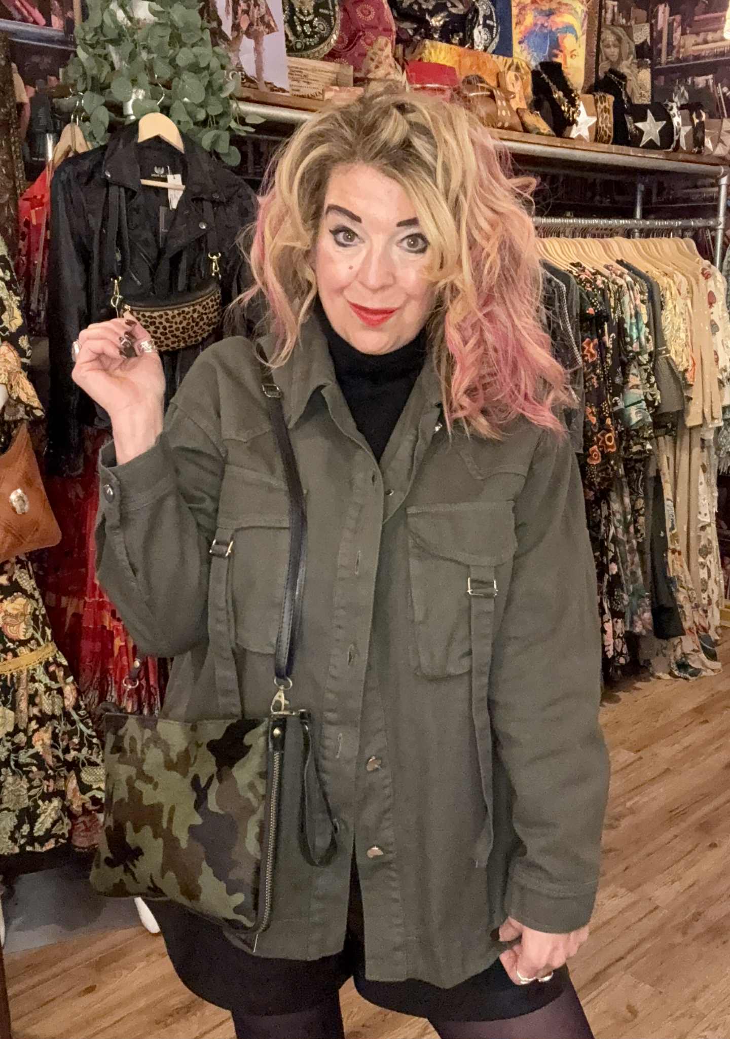 THE 'SUPERNOVA' PERFECT ROCK CHICK ARMY JACKET IN KHAKI GREEN WITH BUCKLE DETAIL