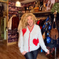 THE 'LOVE IS' SUPERSOFT FLUFFY CARDIGAN WITH APPLIQUE KNITTED HEARTS IN BLACK OR PALE GREY