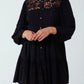 THE 'LOTTIE' BEAUTIFUL BOHEMIAN BUTTON THROUGH CROCHET DETAIL FLIPPY SHIRT DRESS BLACK
