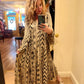 THE 'IKAT' ELEGANT AND FLOATY ETHNIC PRINT BUTTON THROUGH DRESS WITH ACCENTS OF GOLD