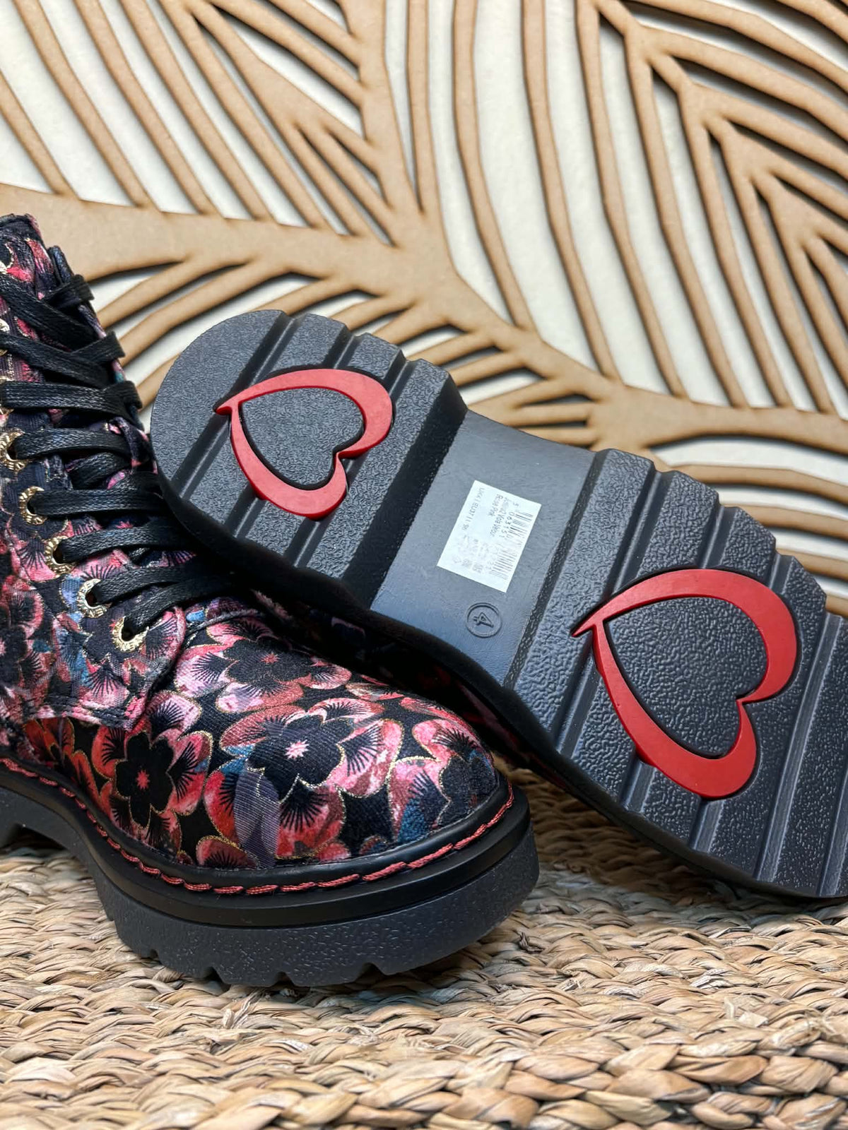 THE 'PANSY' STUNNING MULTI PANSY PATTERN LACE UP SUPER COMFORT LACE UP/ZIP BOOTS VEGAN FRIENDLY