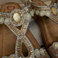 THE 'GOA' STUNNING JEWEL EMBELLISHED SUPER COMFORT CUSHION SOLE T BAR SANDAL
