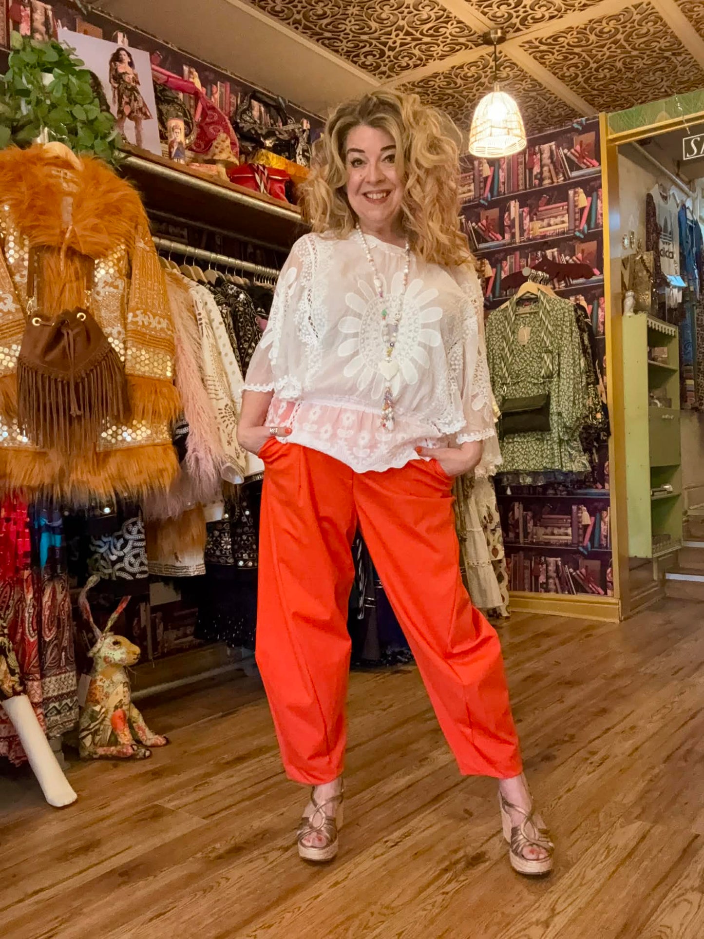 THE 'HAVANA' FABULOUSLY FLATTERING TAPERED BARREL LEG STRETCH TROUSERS IN VIBRANT ORANGE