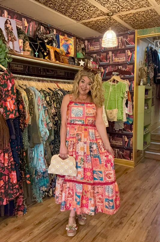 THE 'SORRENTO' VINTAGE 50'S STYLE QUIRKY PRINT DRESS WITH POCKETS AND CUTE RIK RAK TRIM