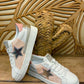 THE 'CANDY SUPERSTAR' FABULOUS RETRO SILVER STAR EMBELLISHED TRAINERS IN NUDE PINK AND WHITE