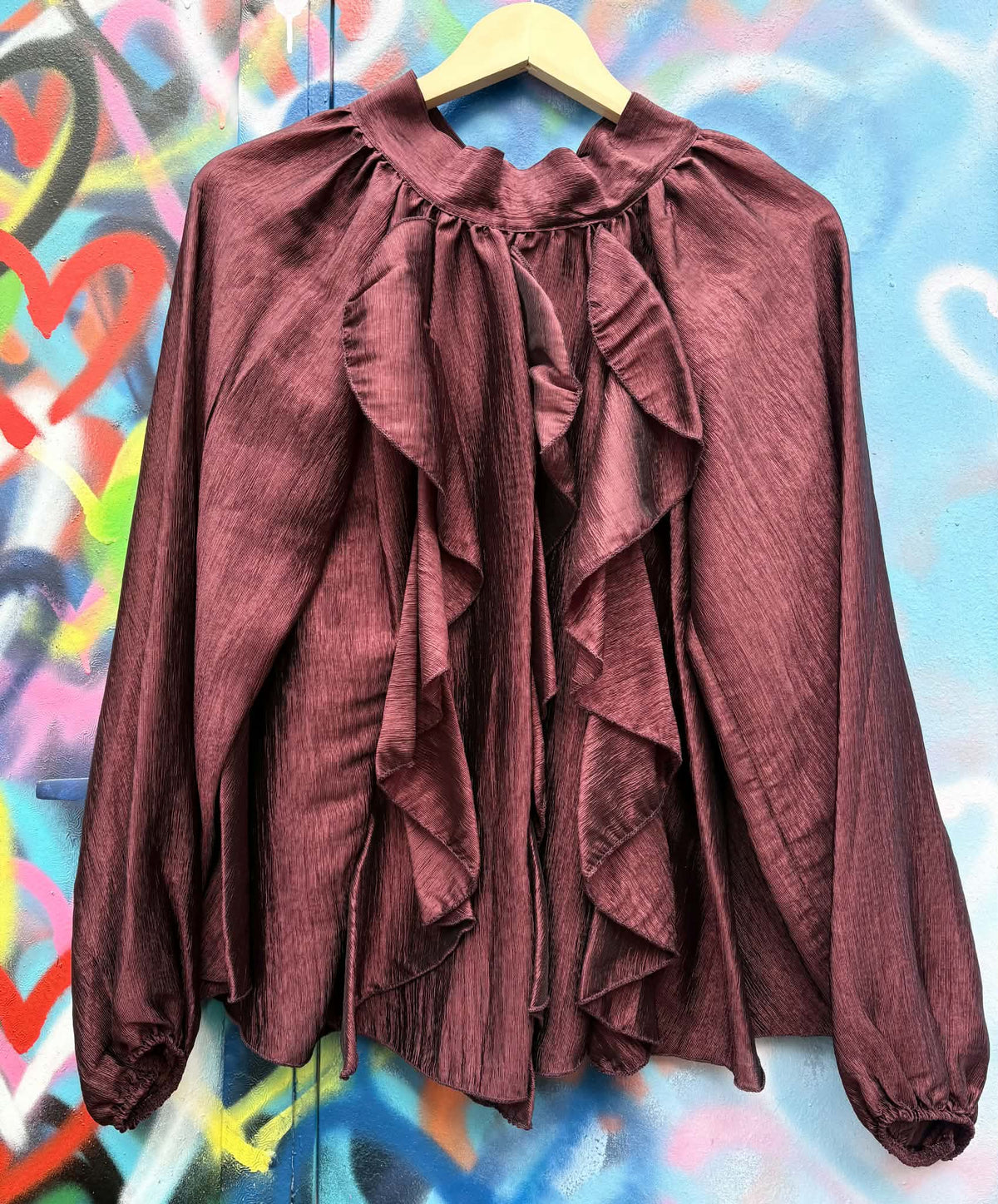 THE 'RHIANNON' FABULOUS WATERFALL FRILL FRONT BALLOON SLEEVE BLOUSE WITH TIE NECK DETAIL THREE COLOURS!