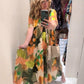 THE 'SUNNY DAZE' FIT AND FLARE V NECK DRESS WITH SUPER SWISHY SKIRT GREEN MIX or PINK MIX