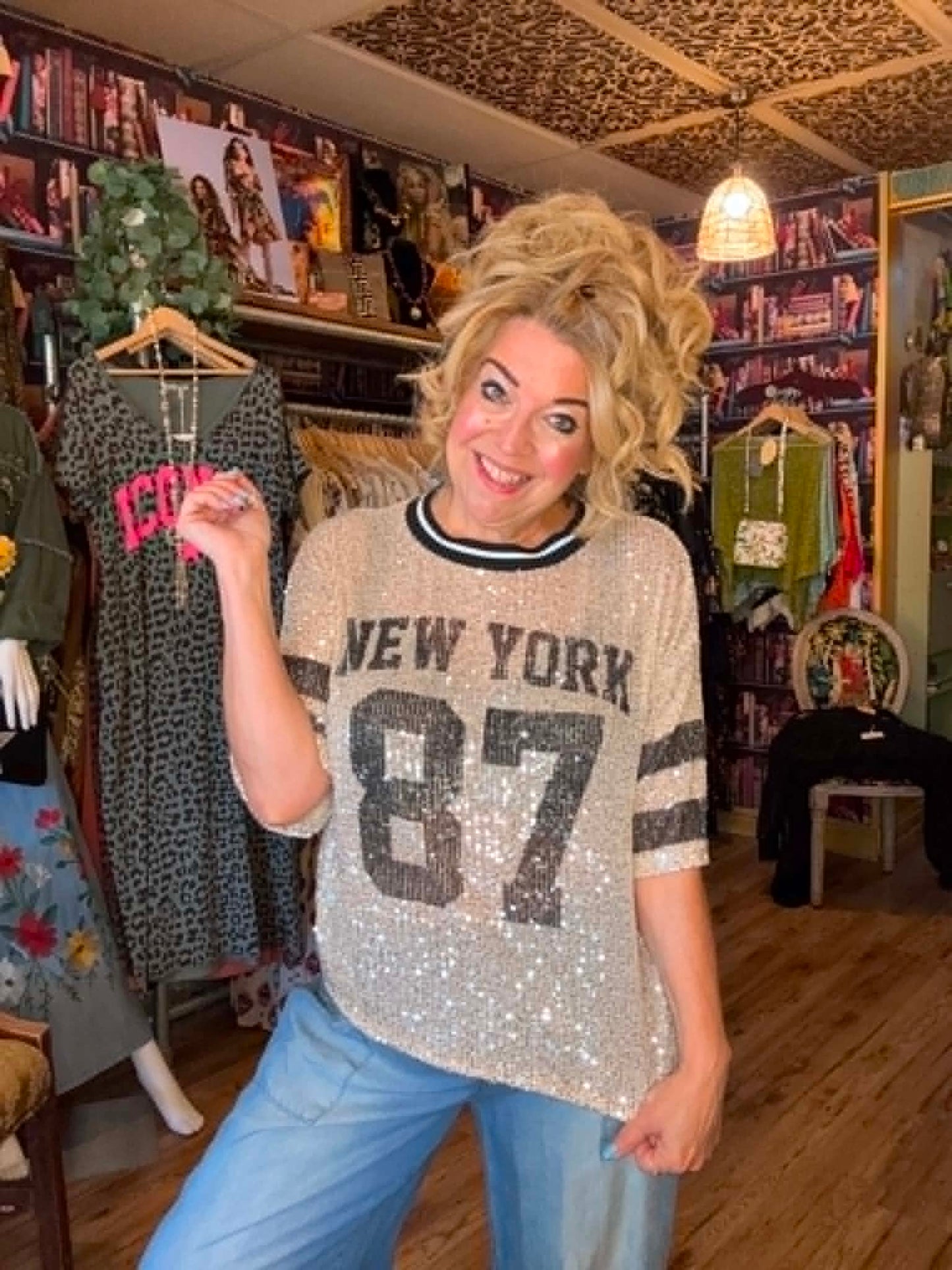 THE 'SPORT AND SEQUINS' SASSY SEQUIN AMERICAN SPORTY TOP WITH SEQUIN SHIMMERS