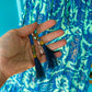 THE 'ALHAMBRA SKIES' BREATH TAKING TURQUOISE AND COBALT BOTANICAL PRINT FRILL HEM DRESS FROM OUR SPANISH COLLECTION
