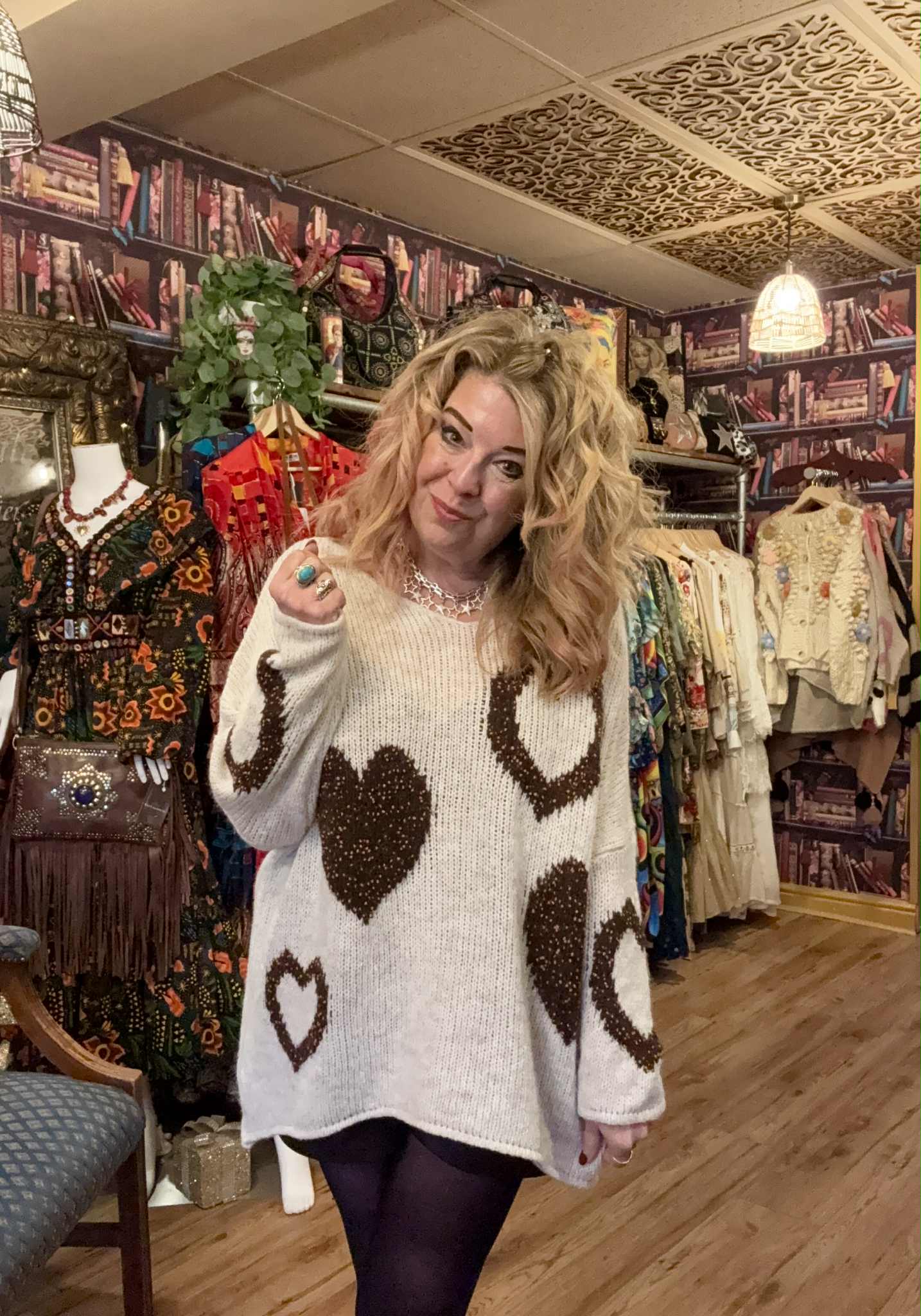 THE 'JOLLY HEARTS' COSY OVERSIZED SNUGGLE JUMPER IN KHAKI OR CREAM