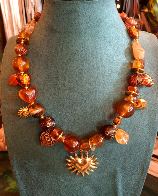 THE 'CELESTIAL LOVE' BEAUTIFUL BEADED AND EMBELLISHED NECKLACE IN RUBY OR AMBER