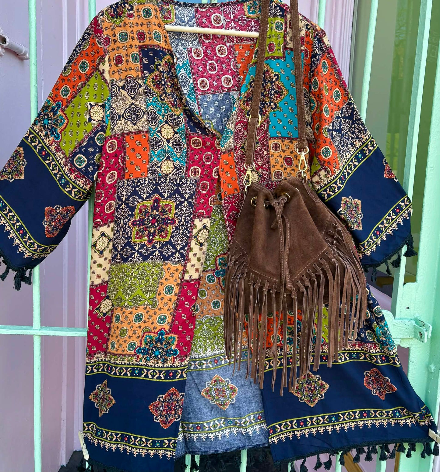 THE 'BOHO TRAVELLER' STUNNING ETHNIC PATCHWORK PRINT LIGHTWEIGHT KAFTAN STYLE JACKET/COVER UP