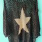 THE 'ROCK CHICK' FABULOUS BLACK CROCHET OVERSIZED KNIT WITH BOLD GOLD STAR DETAIL