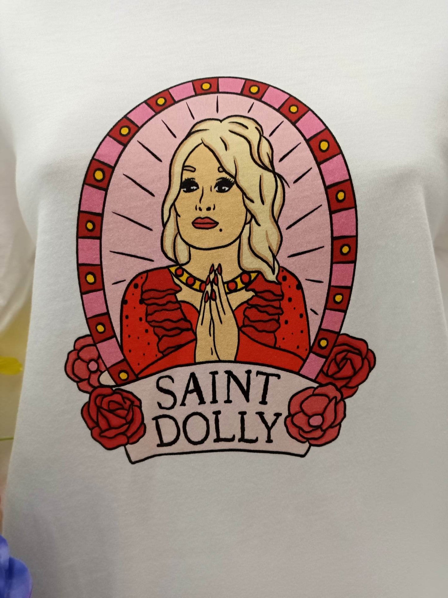 'SAINT DOLLY' DOLLY PARTON PRINT SUPERSOFT T SHIRT ETHICAL 'GIVE BACK' FEMINIST RANGE