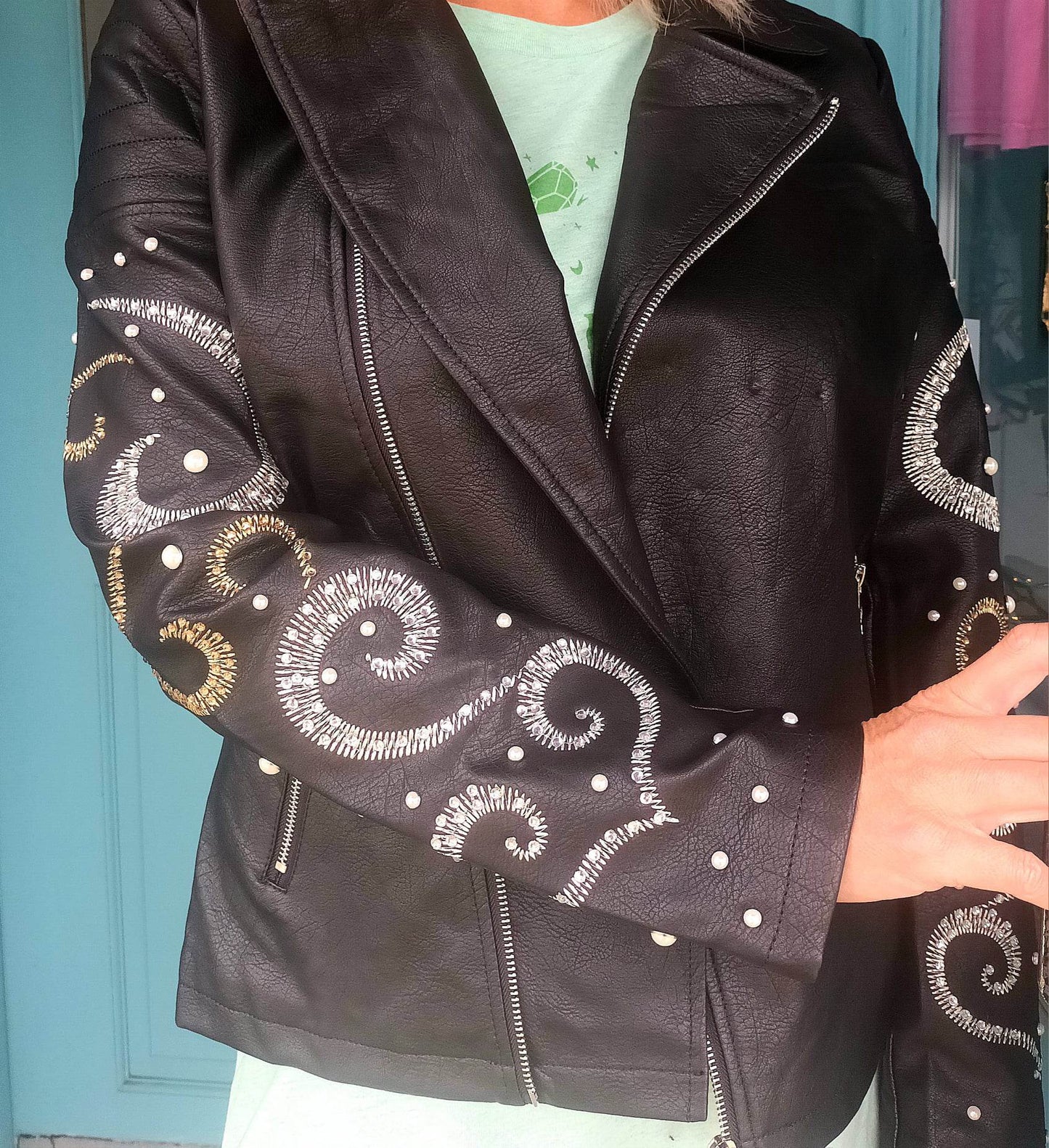 'HARLEY' STUNNING EMBELLISHED BIKER JACKET