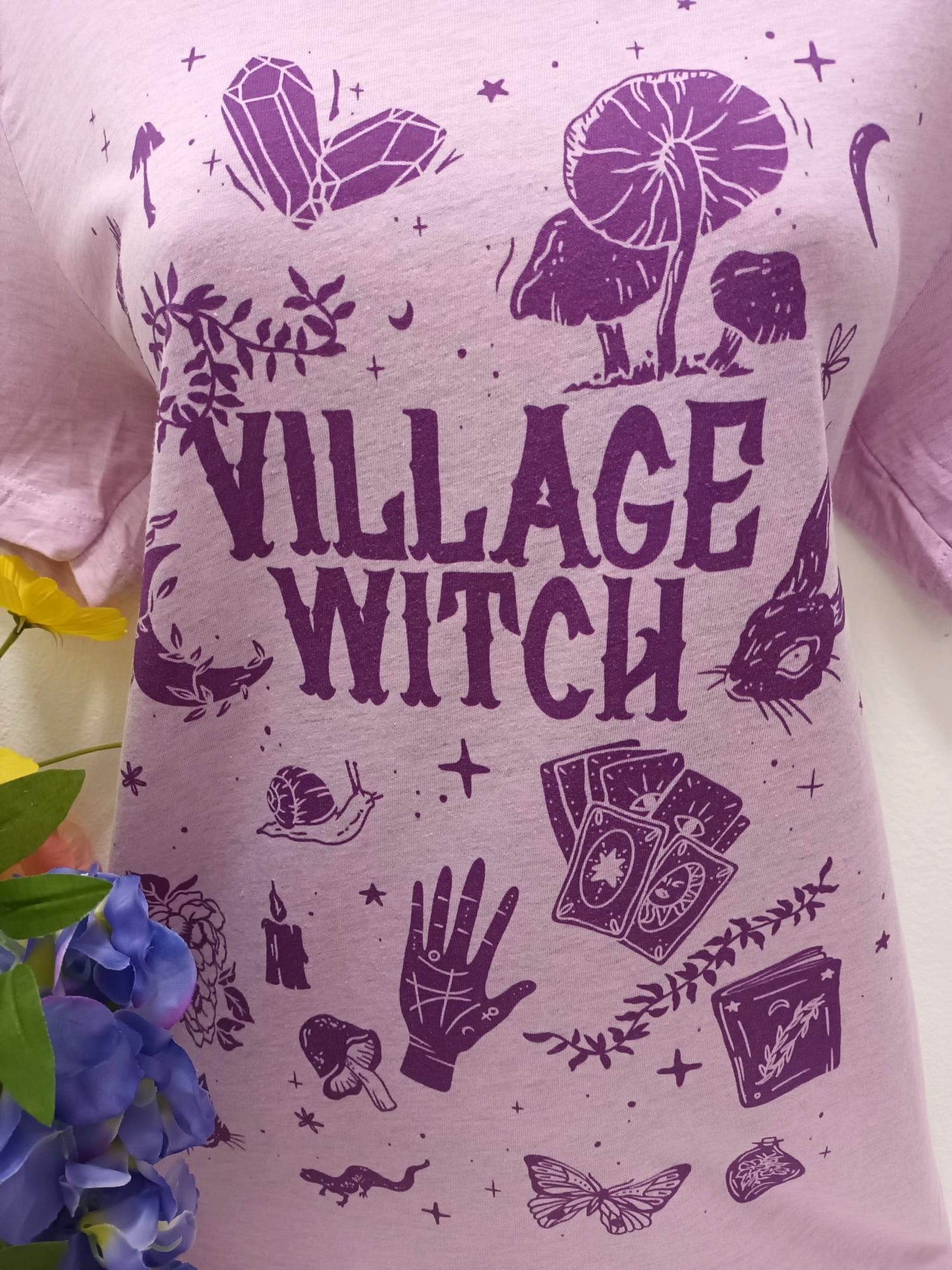 'VILLAGE WITCH' QUIRKY SUPERSOFT ETHICAL T SHIRT 'GIVE BACK' RANGE LAVENDER