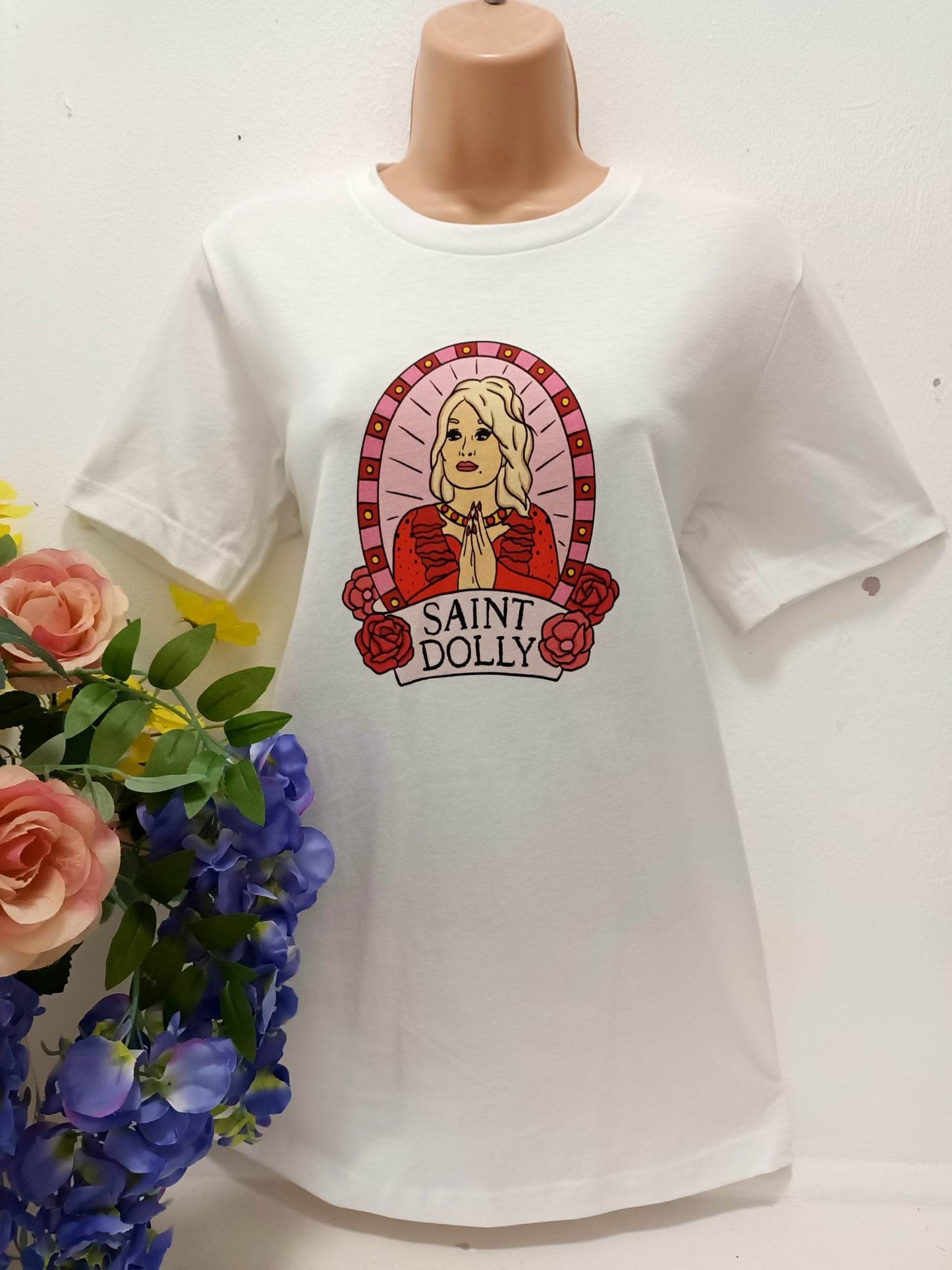 'SAINT DOLLY' DOLLY PARTON PRINT SUPERSOFT T SHIRT ETHICAL 'GIVE BACK' FEMINIST RANGE