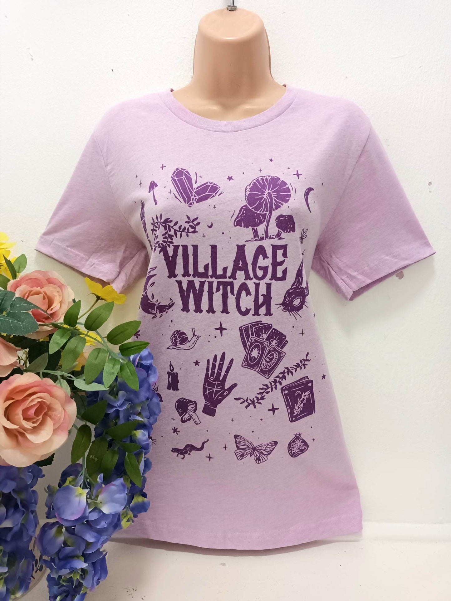 'VILLAGE WITCH' QUIRKY SUPERSOFT ETHICAL T SHIRT 'GIVE BACK' RANGE LAVENDER