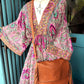 'MUSTIQUE' 100% VINTAGE SILK 70'S STYLE PAISLEY PRINT EMBROIDERED SWISHY HEM FUCHSIA/AQUA DRESS