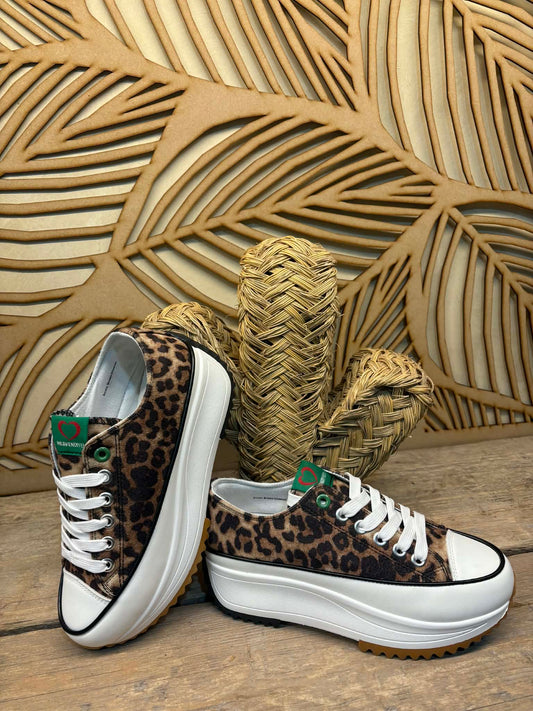 THE 'URBAN JUNGLE' SUPER COMFORT SPORTY LEOPARD PLATFORM PUMP STYLE TRAINERS FROM OUR HEAVENLY FEET RANGE