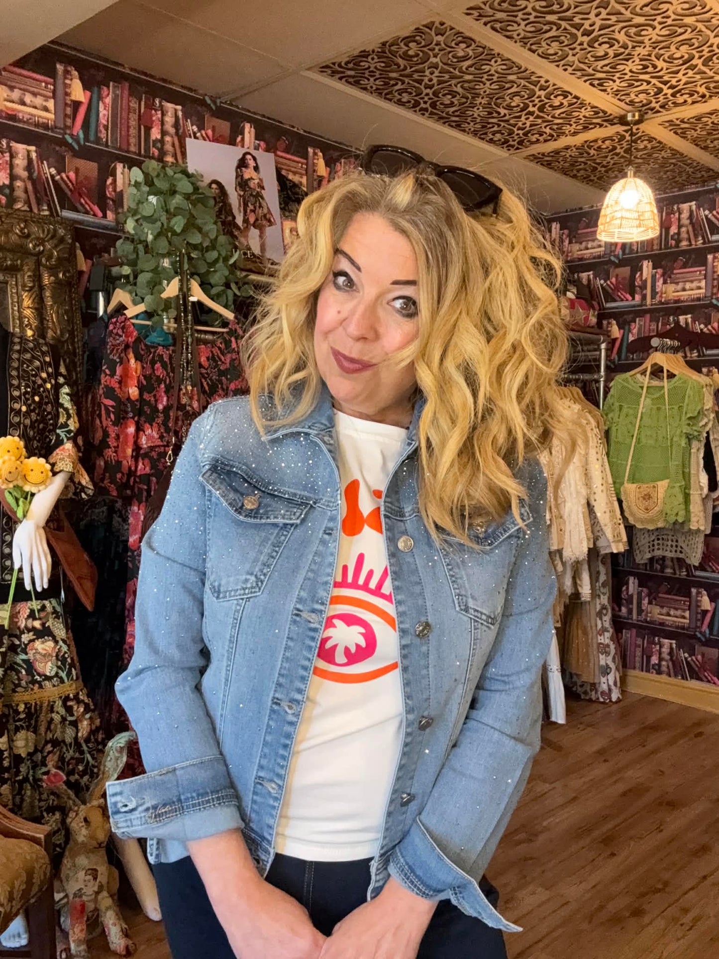 THE 'MILEY' STUNNING RHINESTONE EMBELLISHED CLASSIC FADED DENIM JACKET