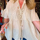 THE 'MARTHA' BEAUTIFUL VINTAGE 70'S FOLK STYLE PINTUCK AND LACE TASSEL DETAIL SMOCK TOP