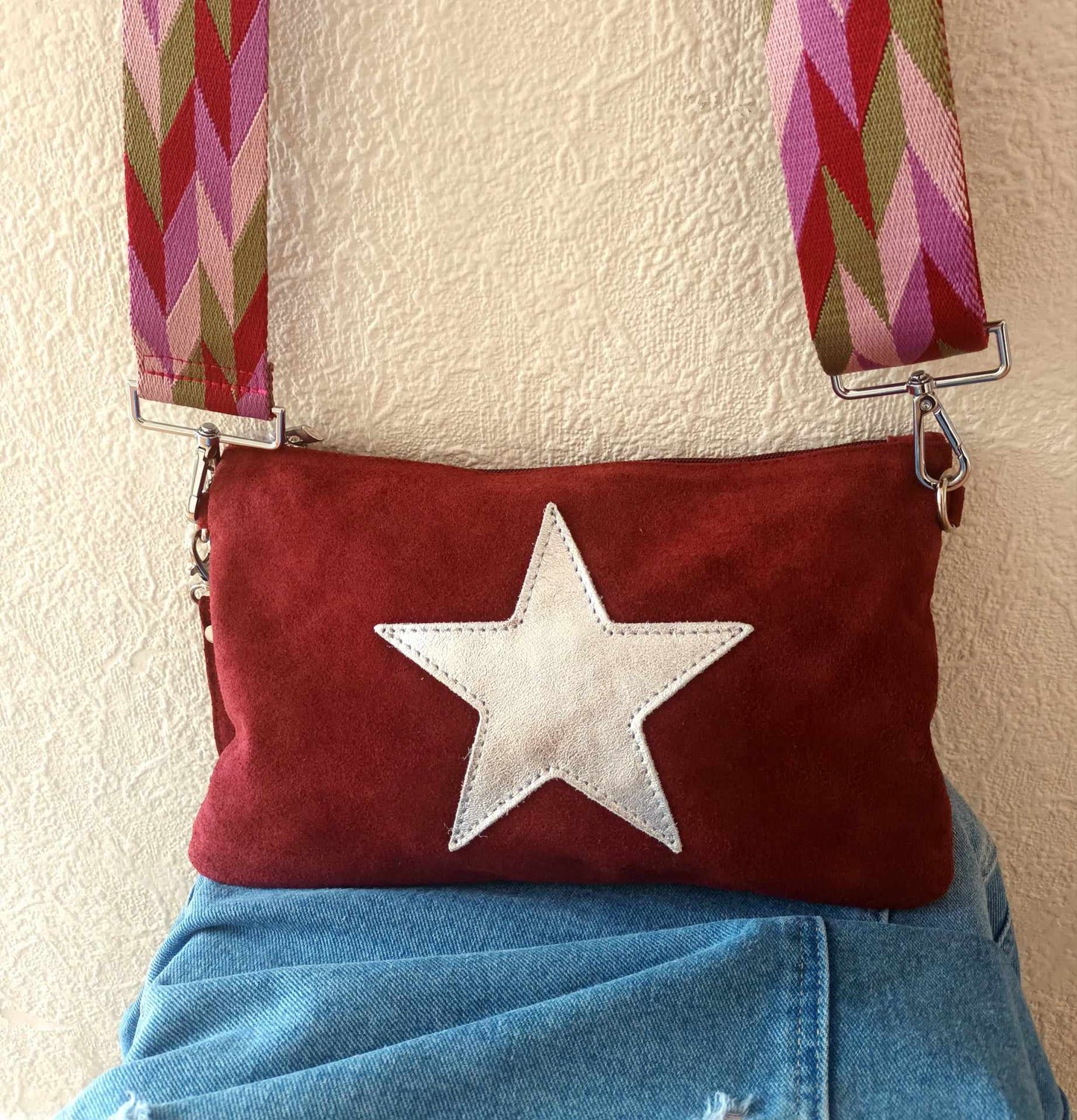 'SUPERSTAR ROCK CHICK' THREE WAY BAG (BURGUNDY/HARLEQUIN)